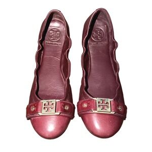 Tory Burch Reva Ballet Ambrose Flat Gold Logo leather shoes 7M